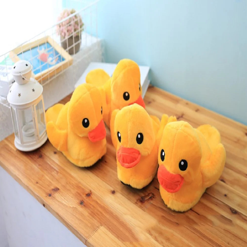 Slippers  Winter Warm Couple Big Yellow Duck Cotton Shoes Cartoon Cute Little Yellow Duck Doll Home Slippers For Man and Women