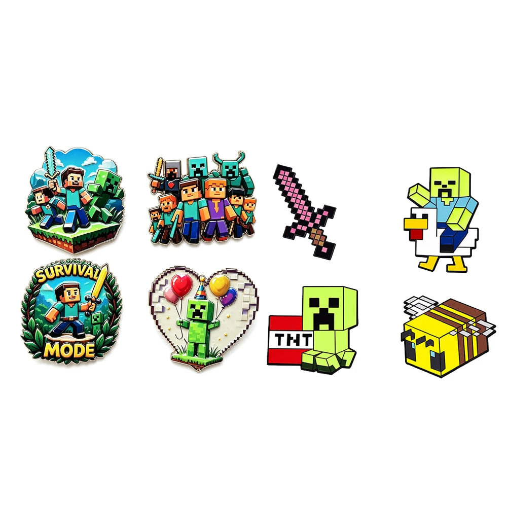 4/8pcs Adventure Enamel Pins Set, Pixel Game Character Metal Lapel Brooches, Cute Monster Decorative Badges for Backpack