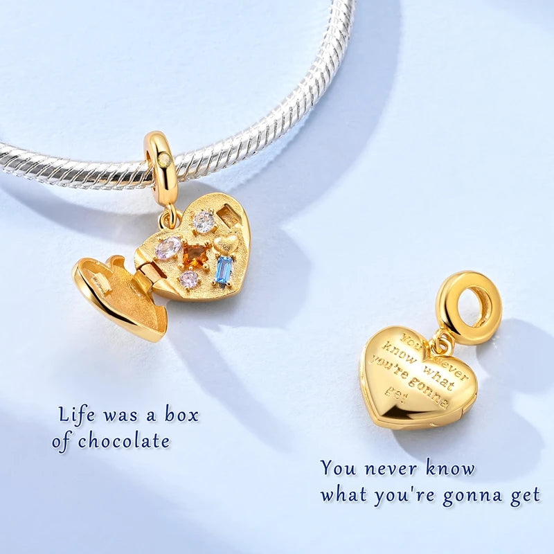 Original 925 Sterling Silver Charm Bead Golden Series Zircon Pendant Fit Original Bracelet Necklace For Women DIY Jewelry Gift