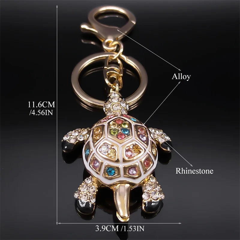 Exquisite Colorful Crystal Turtle Key Ring Holder for Women Men Alloy Rhinestone Animal Keychain Charm Jewelry Gifts K5205S03