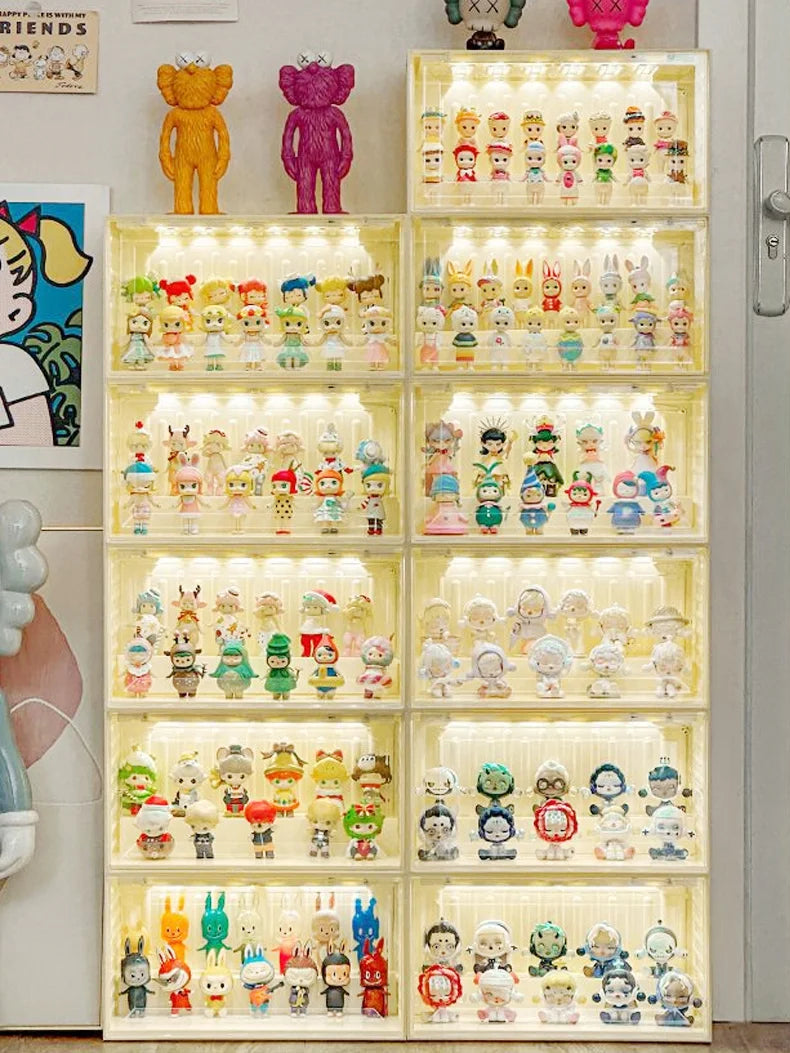 Smart Light Sensor Transparent Toy Cabinet - Drawer Organizer for Collectibles, Dustproof Display with Auto-On Light