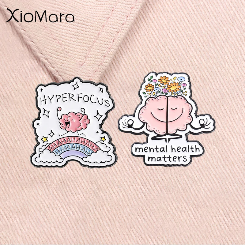 Hyper Focus Funny Brain Enamel Pin Mental Health Awareness Metal Brooch Lapel Backpack Badge Fashion Jewelry Gift for Friends ﻿