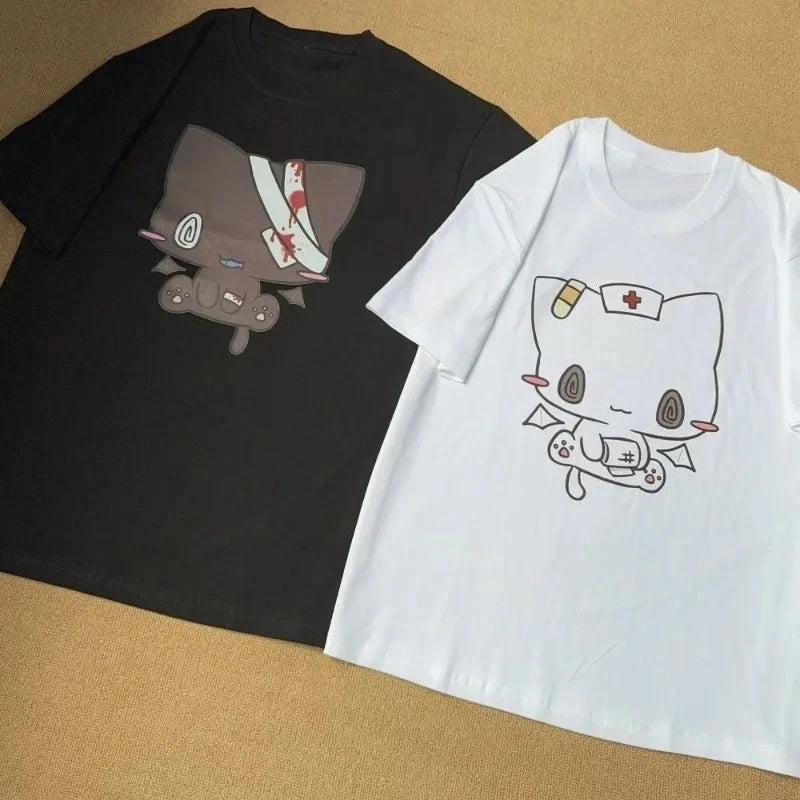 Women T Shirts Cartoon Printed Funny Couple Sweet Short Sleeve O Neck Loose Y2k Harajuku Tops Female Casual Tshirt