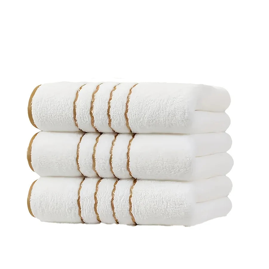 3 towels, 35cmx75cm gold-striped towel, coral fleece towel, thick and soft, highly absorbent, modern minimalist design, clean color, suitable for home and bathroom