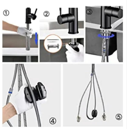 Black Kitchen Faucet Flexible Pull Out 2 Modes Nozzle Hot Cold Water Mixer Tap Deck Mounted Sprayer and Stream SUS 304 Faucets