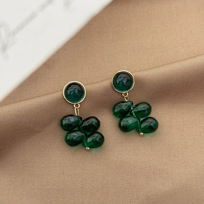 Green Water Droplet Bead Earrings Women Simple Glass Bead Tassel Vintage Unique Classical Earrings Women Jewelry Gifts