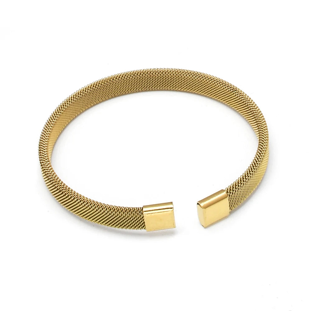 Elastic Adjustable Black Stainless Steel Mesh Cable Bangle Bracelet for Men Women