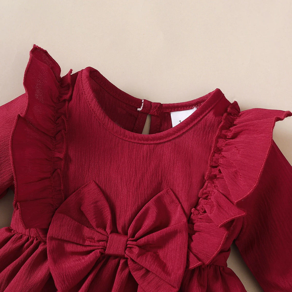 Baby Girl Autumn Dress Ruffled Edges and Bow, Long-Sleeved Dress+Headband for 0-18 Months Cute Baby Girl Holiday Party Costume