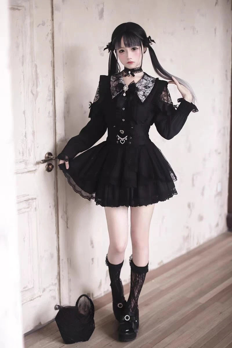 Japanese Sweet Lolita Blouse Long Sleeve Women Casual Skirts Lace Ruffle Blouse Y2K Harajuku Y2K Kawaii Subculture Outfit 2026