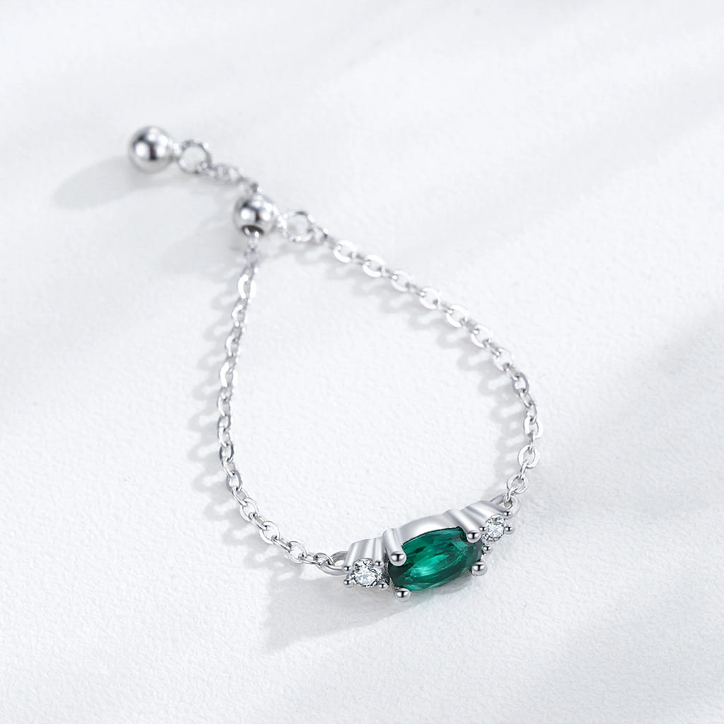 Ailmay Top Quality 925 Sterling Silver Trendy Green Oval  Adjustable Link Chain Rings For Women Fine Jewelry Gifts
