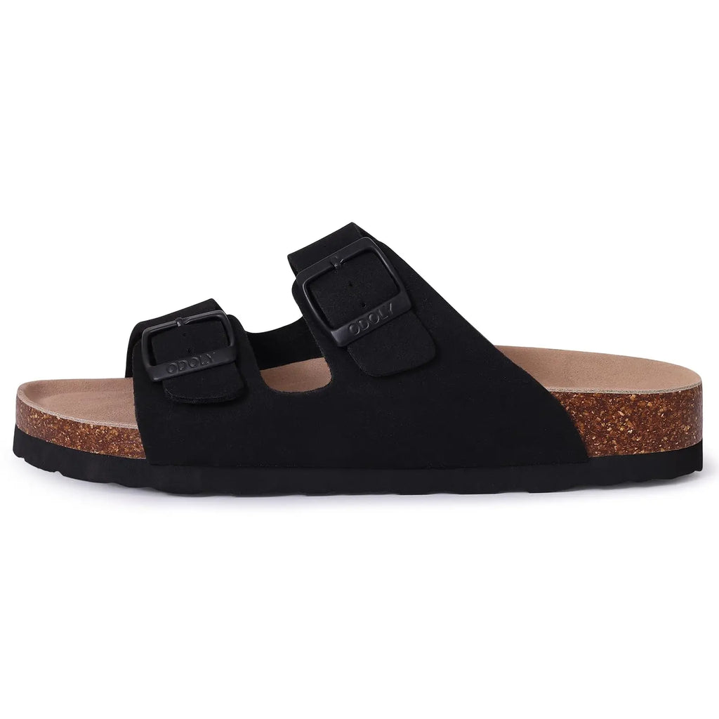 Kidmi Men's Cork Footbed Slide Sandal Slip On Sandals  Women Cork Sandals Nonslip Beach Sandals Female Adjustable Buckle Slides