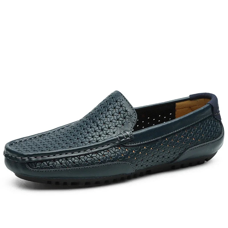 2026 Summer Men Casual Shoes Luxury Brand Genuine Leather Mens Loafers Moccasins Hollow Out Breathable Slip on Driving Shoes