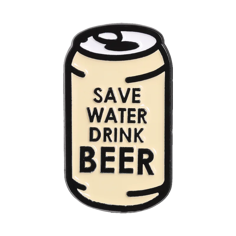 Humor Cartoon Can Enamel Pins Save Water Drink Beer Metal Brooches Fashion Lapel Badge Backpack Clothes Jewelry Gift for Friends