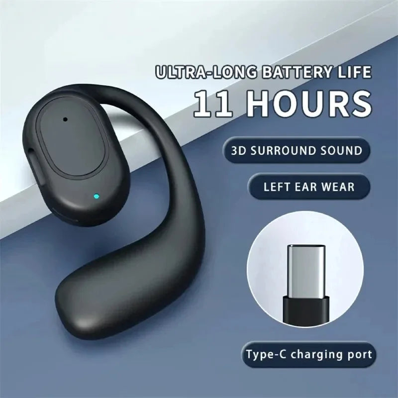 Single One Ear Hook Bone Conduction Bluetooth Headset Wireless Open Ear Headphones With Built-in Microphone Noise Canceling Hand