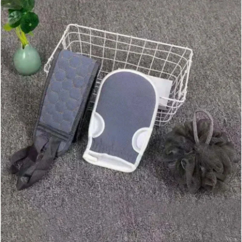 3pcs Exfoliating Body Scrubber Set - Includes Back Scrubber, Bath Glove and Shower Bath Sponge Loofah - Deep Clean and Vitalize