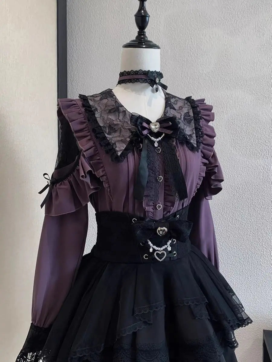 Japanese Sweet Lolita Blouse Long Sleeve Women Casual Skirts Lace Ruffle Blouse Y2K Harajuku Y2K Kawaii Subculture Outfit 2026
