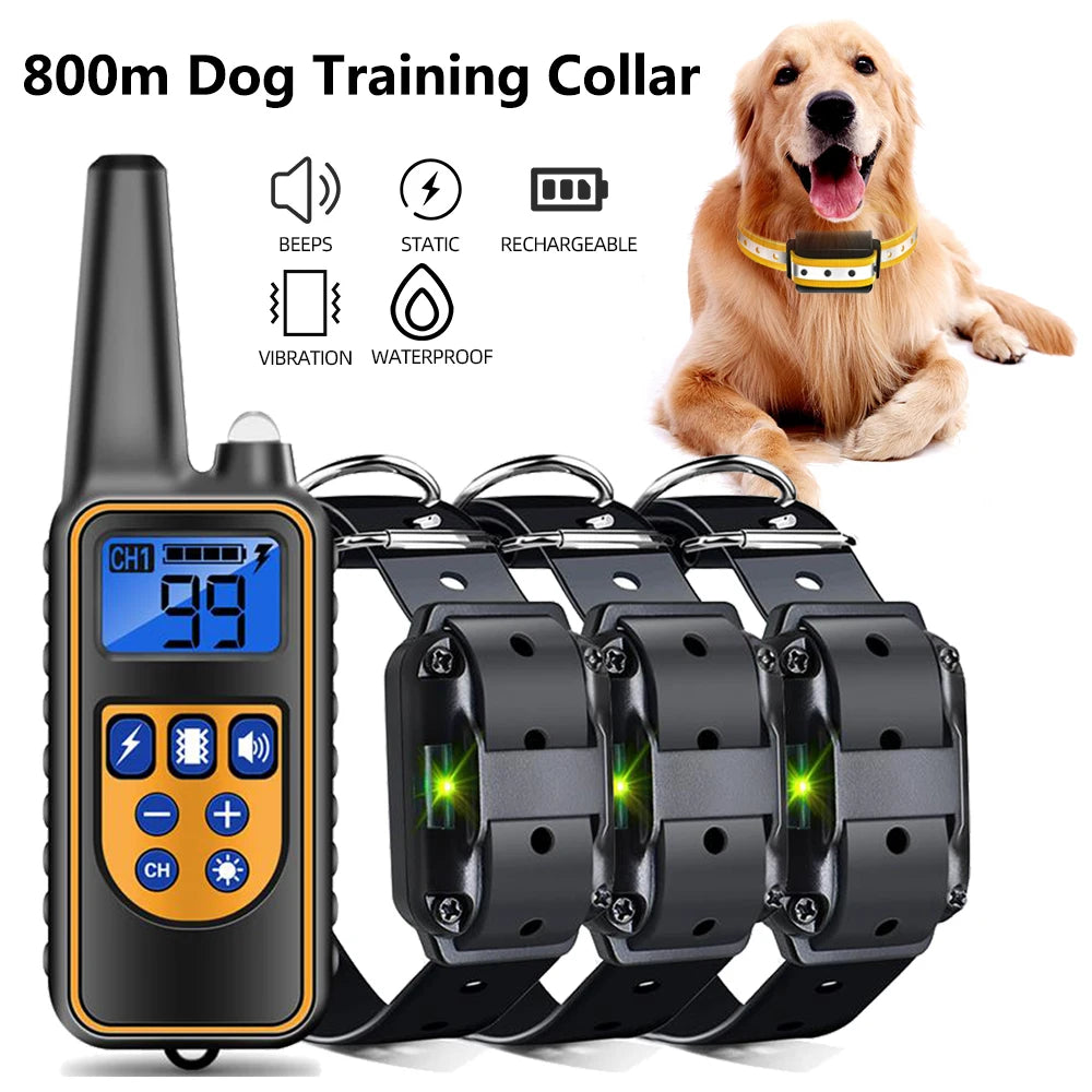 PUPOPAN 800m Dog Training Collar Waterproof Rechargeable Remote Control Pet with LCD Display for All Size Shock Vibration Sound