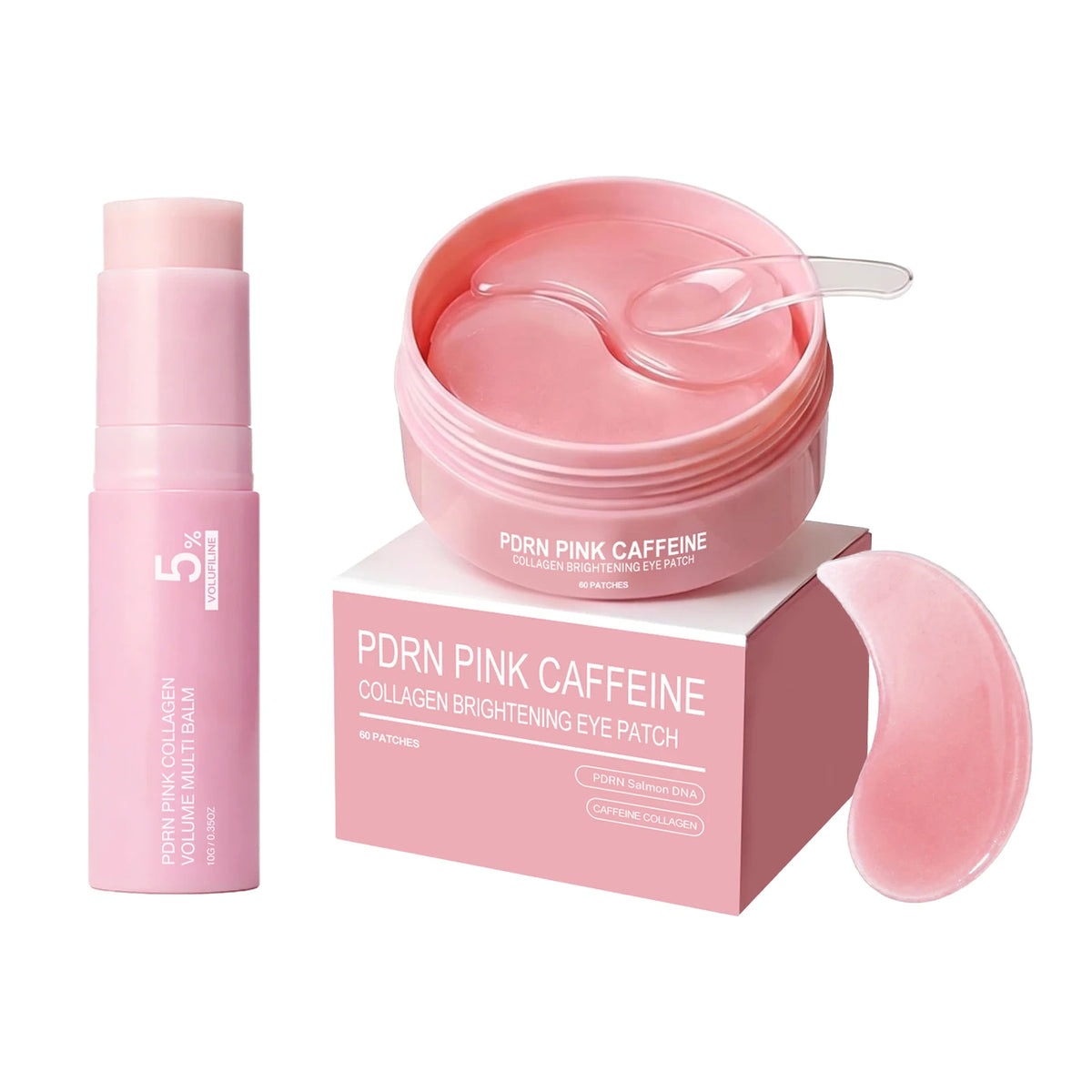 PDRN Pink Collagen Brightening Eye Patches Reduce Dark Circles Puffiness+Multi Balm Stick Hydrating Firming Face Neck Skin Care