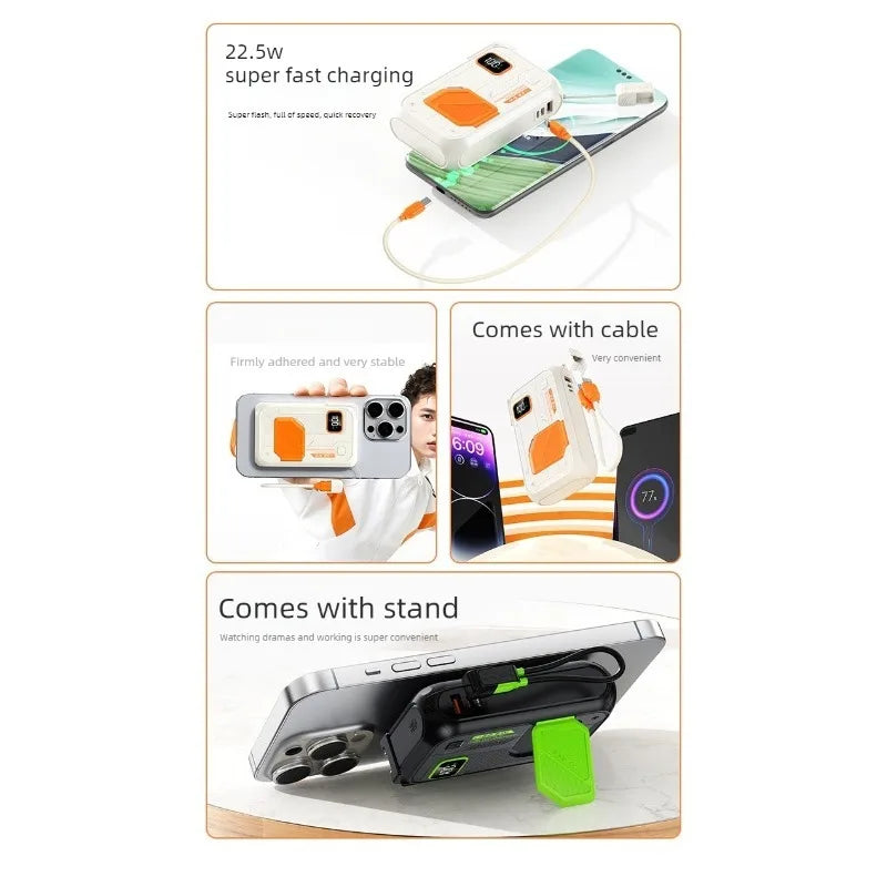 22.5W 20000mAh Power Bank with AC Plug Super Fast Charging Wireless Charging Compact and Portable Mobile Power Supply