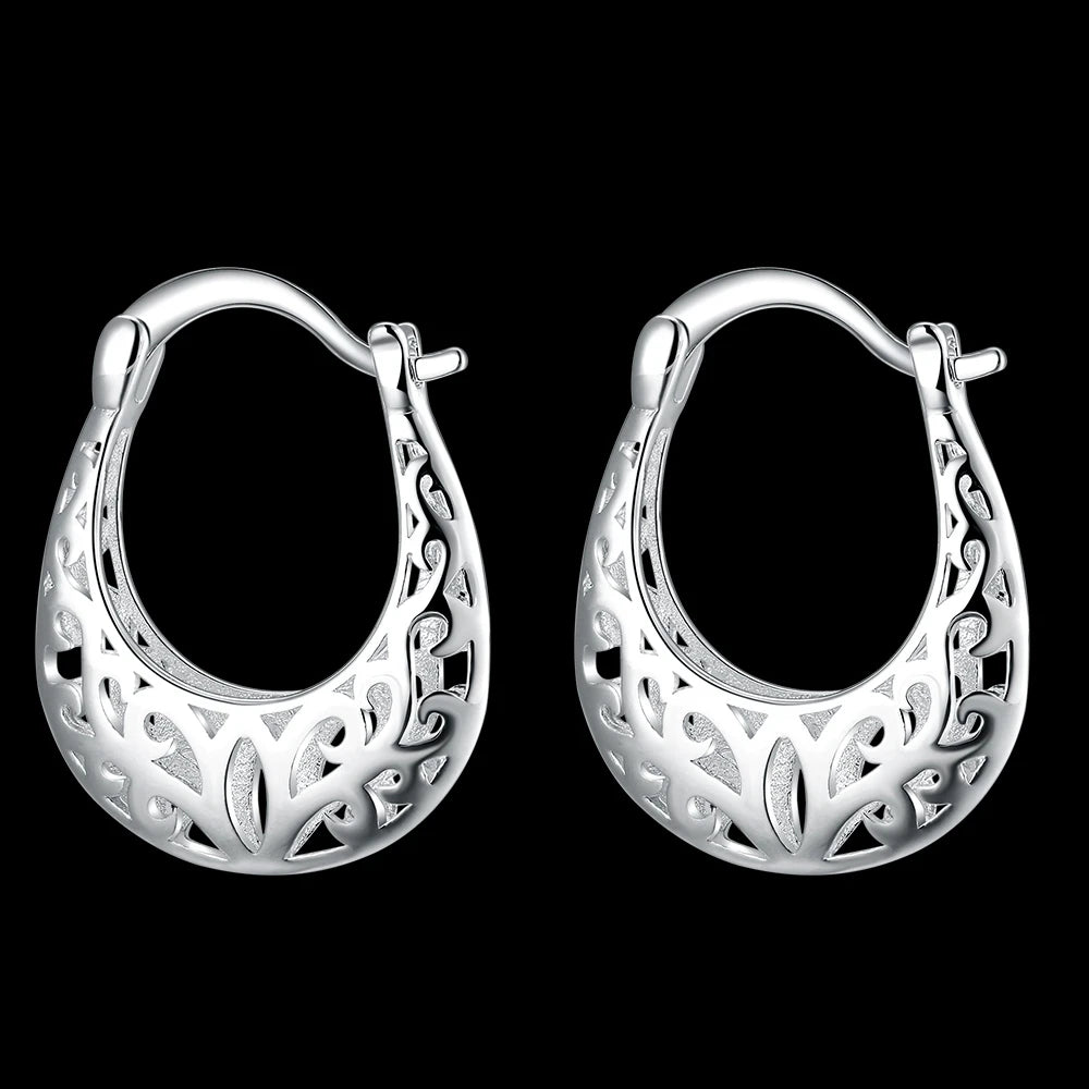 Hot Vintage Flowers Hollow Carved Earrings 925 Sterling Silver For Women High Quality Party Wedding Fine Jewelry Christmas Gifts