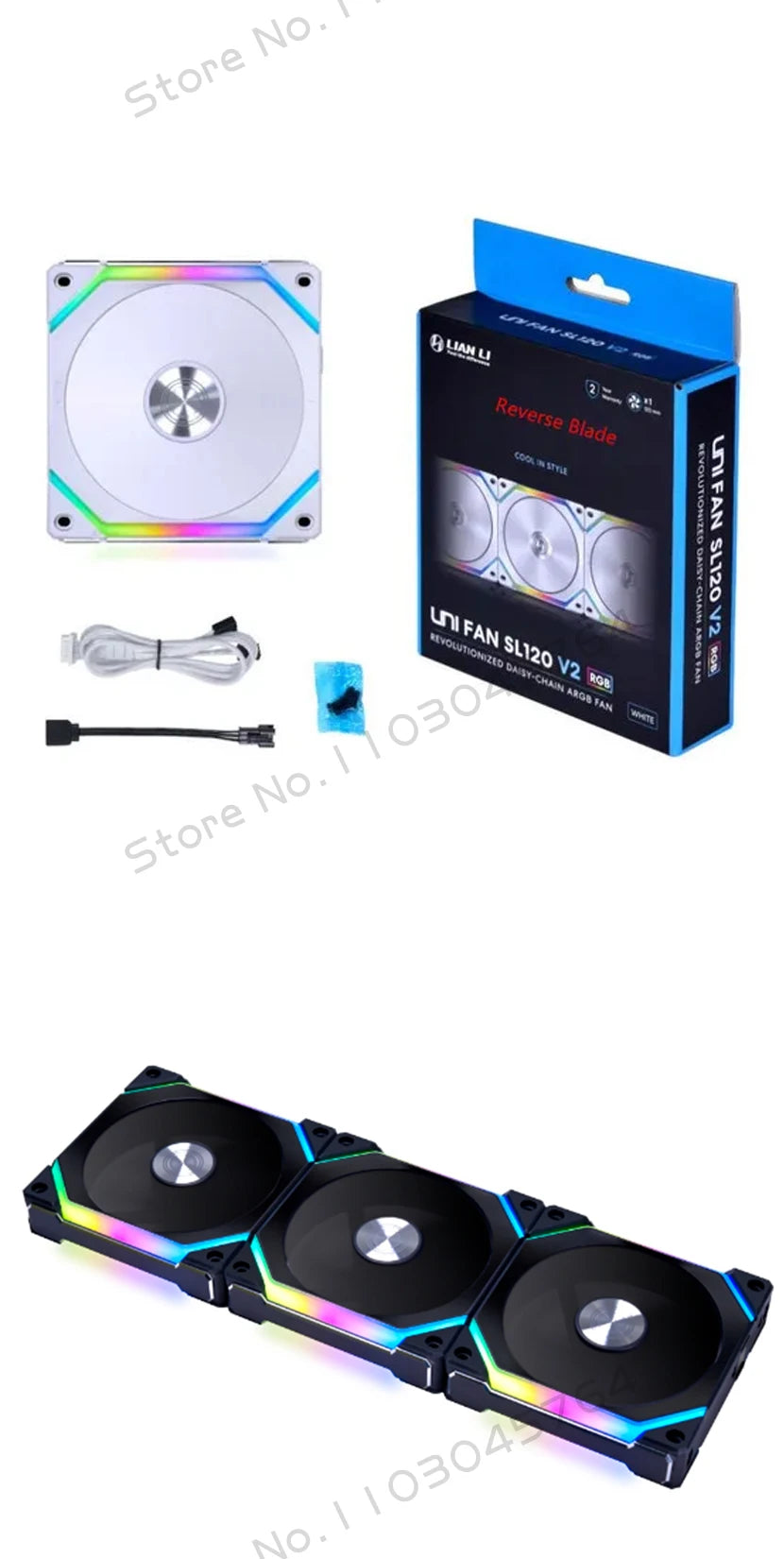 LIAN LI UNI FAN SL V2 SL120V2 Reverse Blade 10% Performence Upgraded Version RGB Fan, Single Pack, Black/White