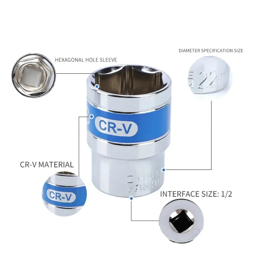 8mm-32mm 1/2" Drive Deep Impact Socket Set Drive Metric Wrench Socket Deep Impact Socket Pneumatic Wrench Head Tire Removal Tool