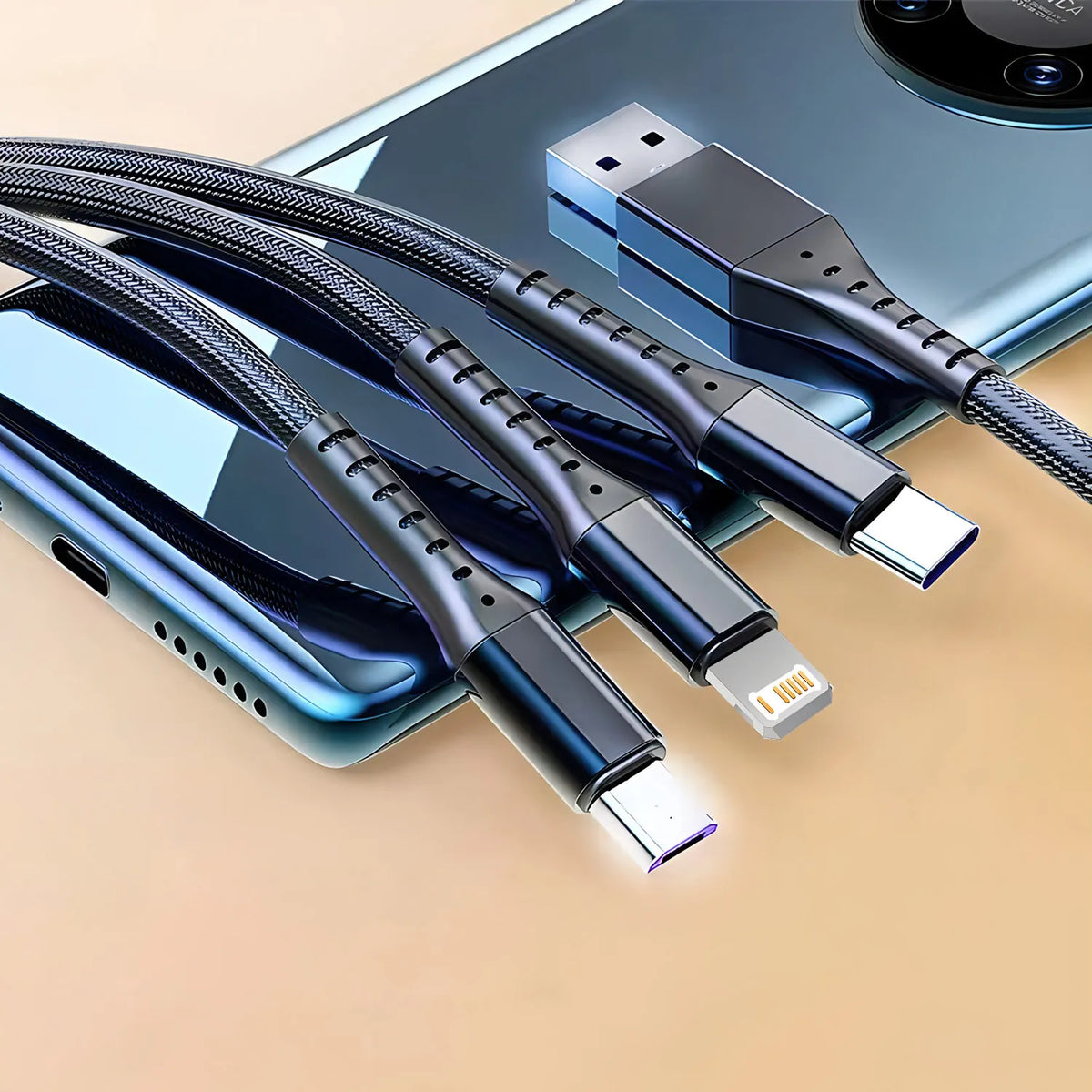 120W 3 In 1 Super Fast Charging USB Cable For iPhone15 14 13 12 11 X Pro Max Micro USB Type-C Phone Charger USBC Data Cable
