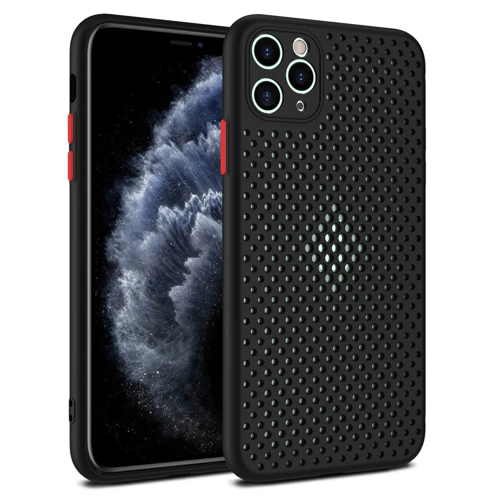 Heat Dissipation Silonce Case For iPhone X XR XS 11 12 13 mini 14 15 Pro Max 7 8 Plus SE Thin Soft TPU Breathable Mesh Cover