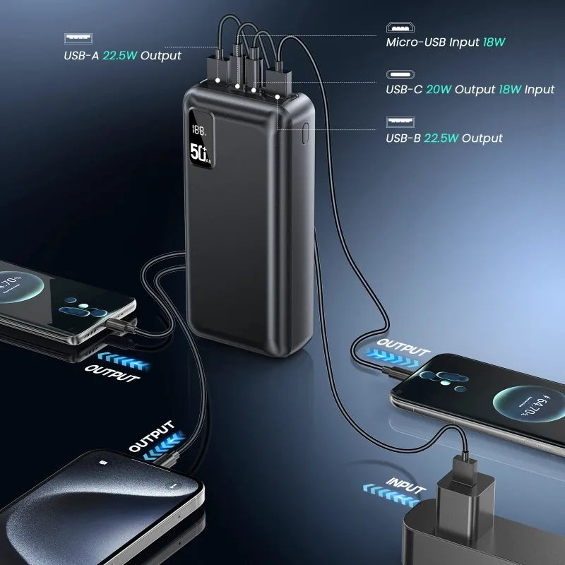 22.5W Fast Charging 20000 MAh Ultra Large Capacity Power Bank with Digital Display Portable Mobile  for  IPhone17 Xiaomi