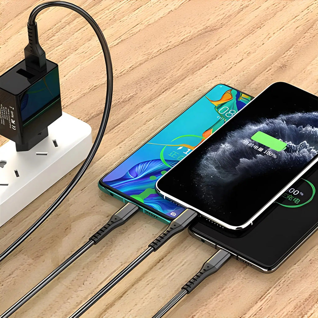 120W 3 In 1 Super Fast Charging USB Cable For iPhone15 14 13 12 11 X Pro Max Micro USB Type-C Phone Charger USBC Data Cable