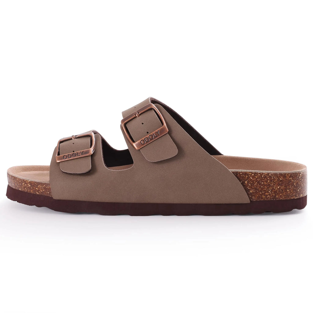 Kidmi Men's Cork Footbed Slide Sandal Slip On Sandals  Women Cork Sandals Nonslip Beach Sandals Female Adjustable Buckle Slides