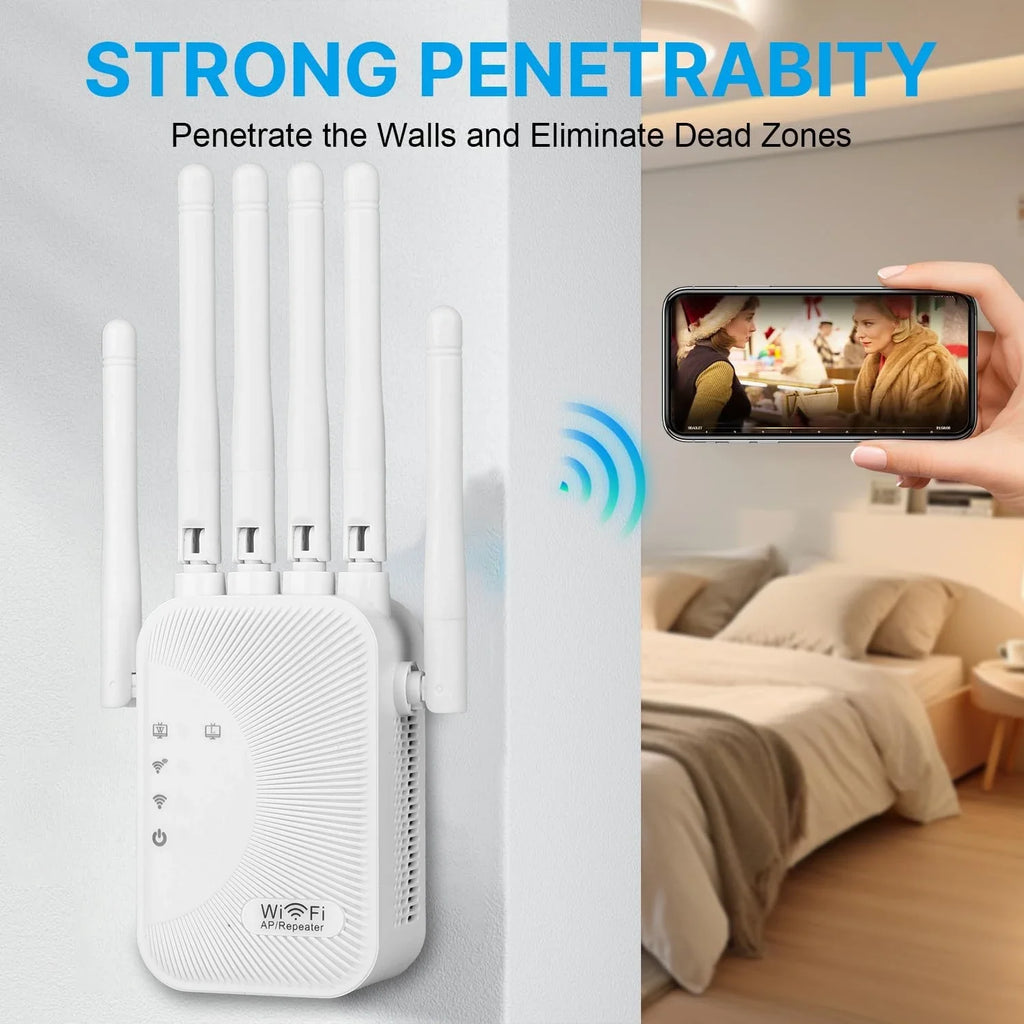 Upgraded Wifi Extender 6 Antennas Dual Band 1200Mbps Through Wall Easy Setup For Home Office Bedroom Wireless Signal Booster Use