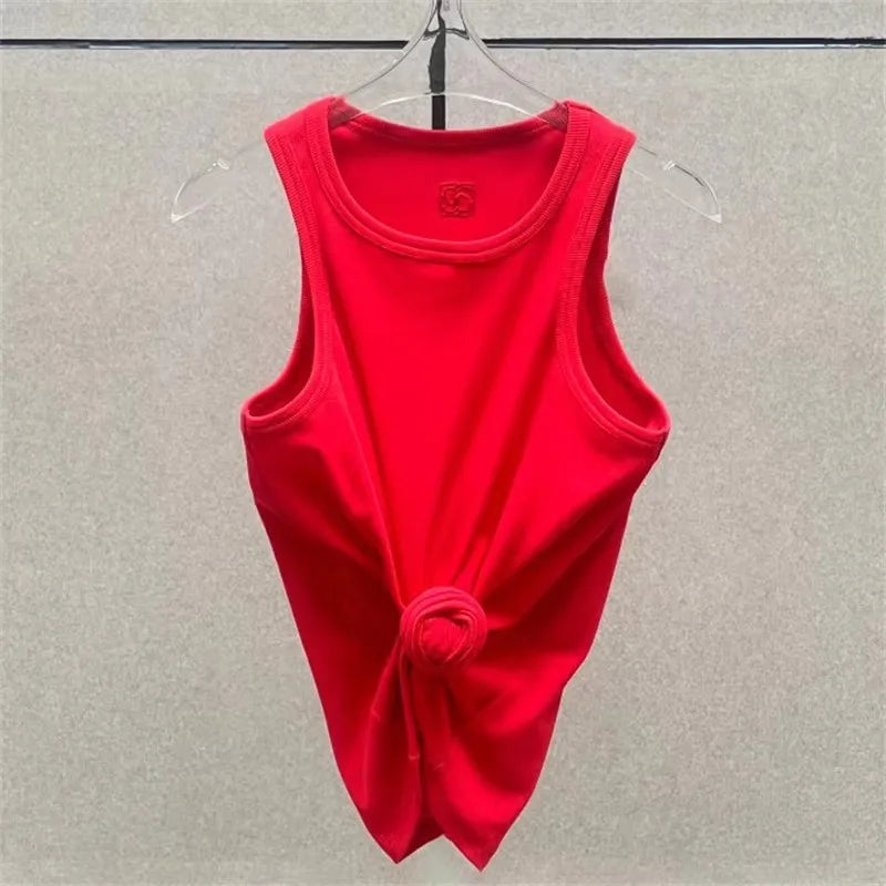Women t-shirts New twisted flower knotted sleeveless top for summer 2025 Elastic slim pure cotton women's vest corset crop top