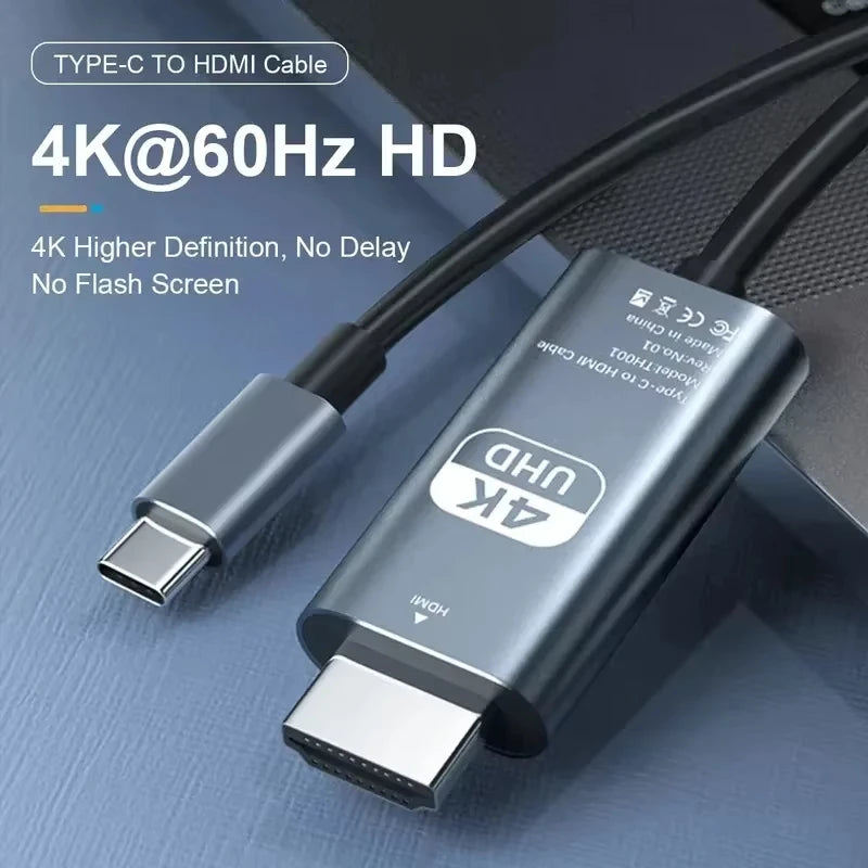 4K 60Hz HD Video Conversion Cable Typec to HDMI Same Screen Cable TV Computer 2 Meters Braided Screen Projection Cable Packaging