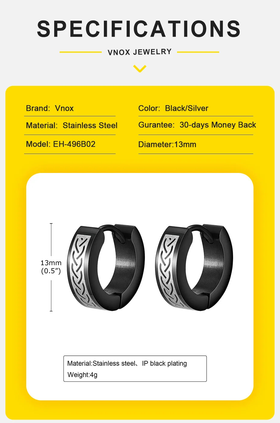 Vnox Cool Celtic Knot Hoop Earrings for Men, Anti Allergy Stainless Steel Round Huggie Earrings Gifts Jewelry,brincos masculinos