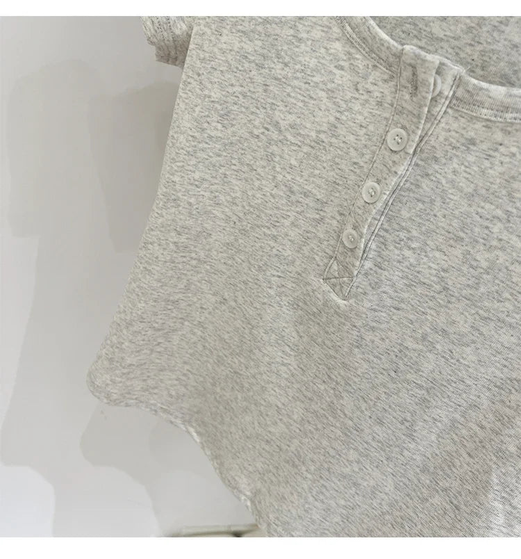 Women T Shirt Button T-Shirt Woman Clothes Tops Cotton Slim Tshirt Female Short Sleeve Top Summer Tee Sexy Canale Y2k