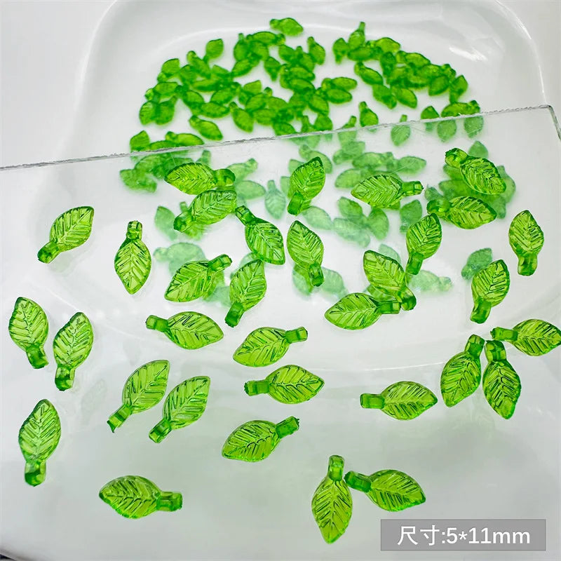 50Pcs 5x11mm Green Transparent Leaf Shape Acrylic Beads Pendant Loose Bead For DIY Jewelry Making Necklace Bracelet Accessories