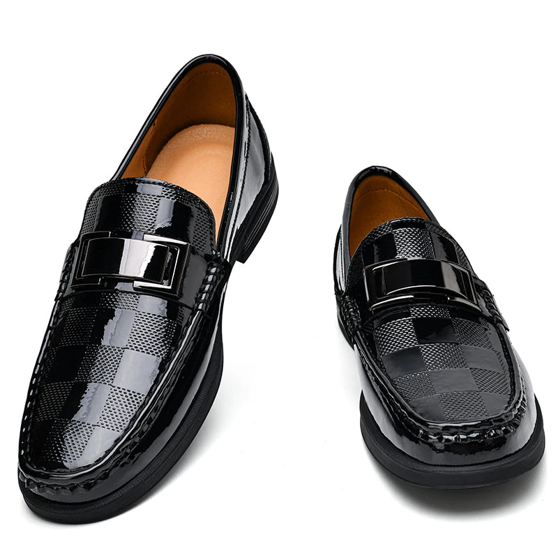 Premium Men's Patent Leather Loafers  Business Shoes Hollowed Out Breathable Men's Genuine Leather Casual Shoes Big Size 47 48