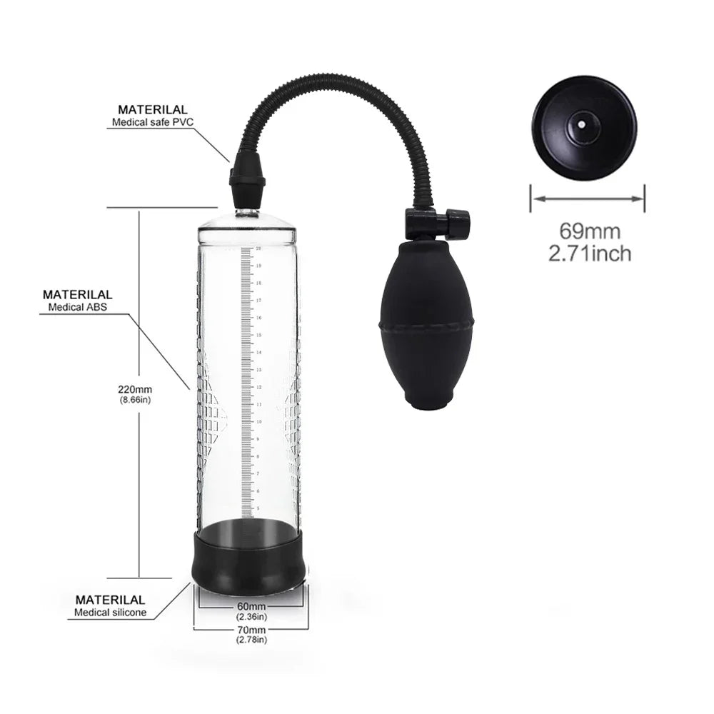 Effective Penis Pump for Men Enlargement Vacuum Dick Extender with Pressure Gauge Realistic Vaginal Sleeve 3 Silicone Inserts