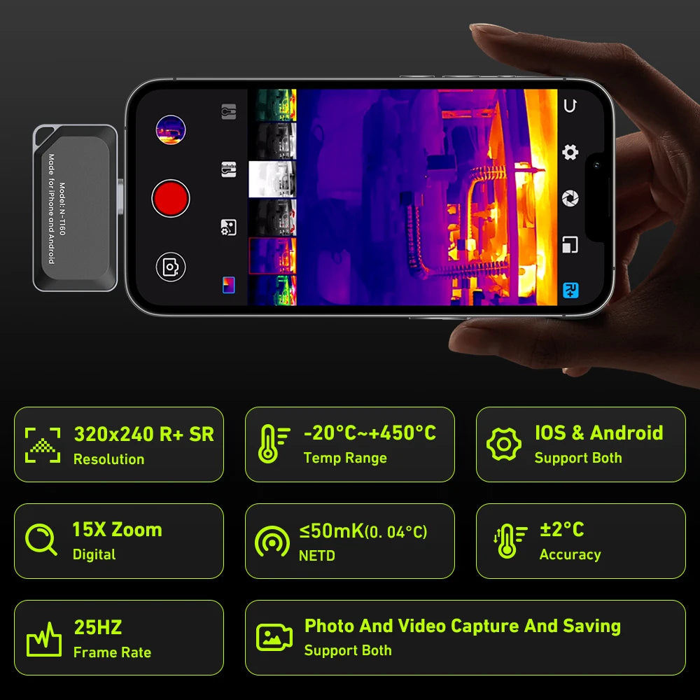 NOHAWK Thermal Camera Type-C for iPhone & Android Devices 160x120 320x240 R+ Super Resolution Support Photo Video Capture & Save