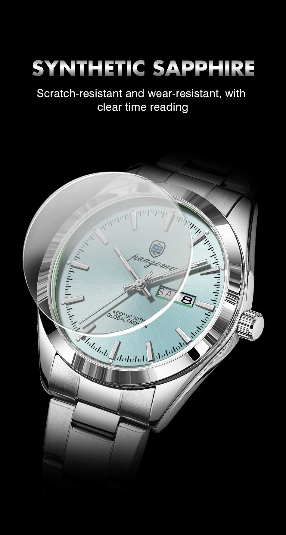 PAAZOMU Fashion Men's Quartz Watch Luminous Hands Date Week Stainless Steel Strap Waterproof Casual Wristwatch Quartz Men Watch