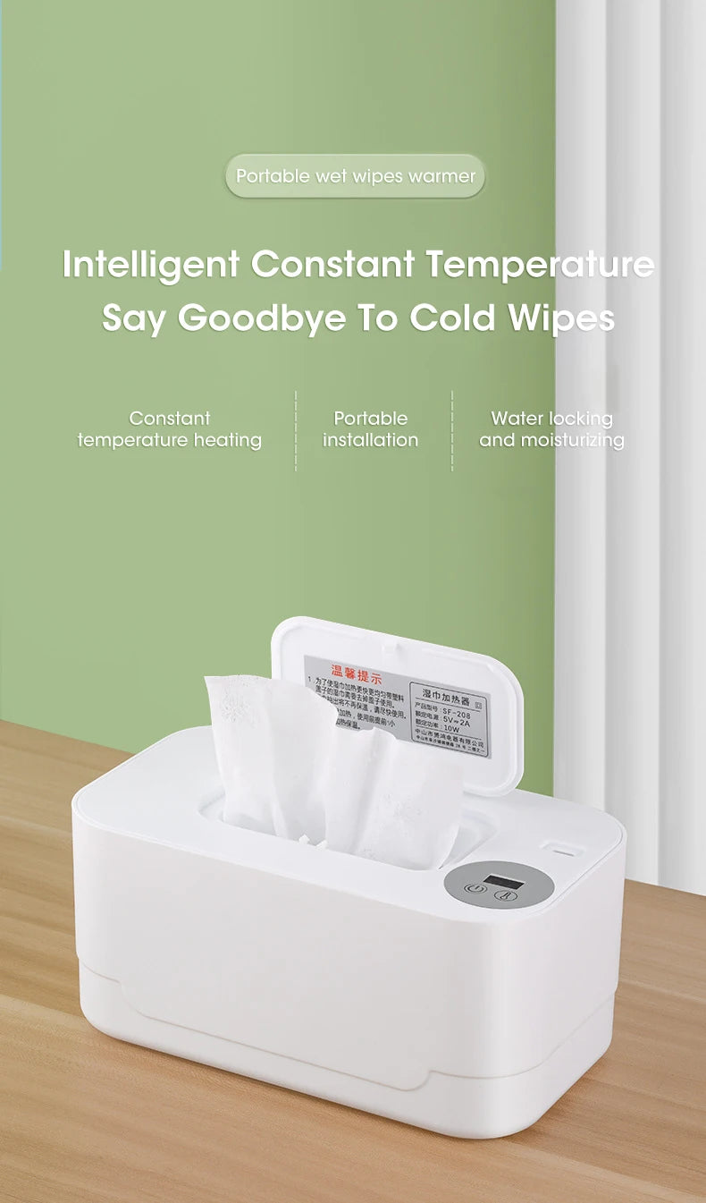 Baby Wet Wipes Heater LED Display Wet Wipes Dispenser Portable USB Charging Wipe Heater Car Home Wet Wipes Napkins Heating Box