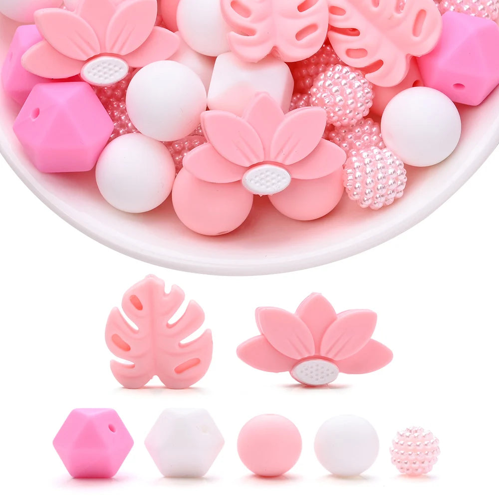 7Pcs Silicone Bead Set Soft Non Toxic Biteable Silicone Beads for Handmade Pacifier Chain Teeth Grinding Jewelry