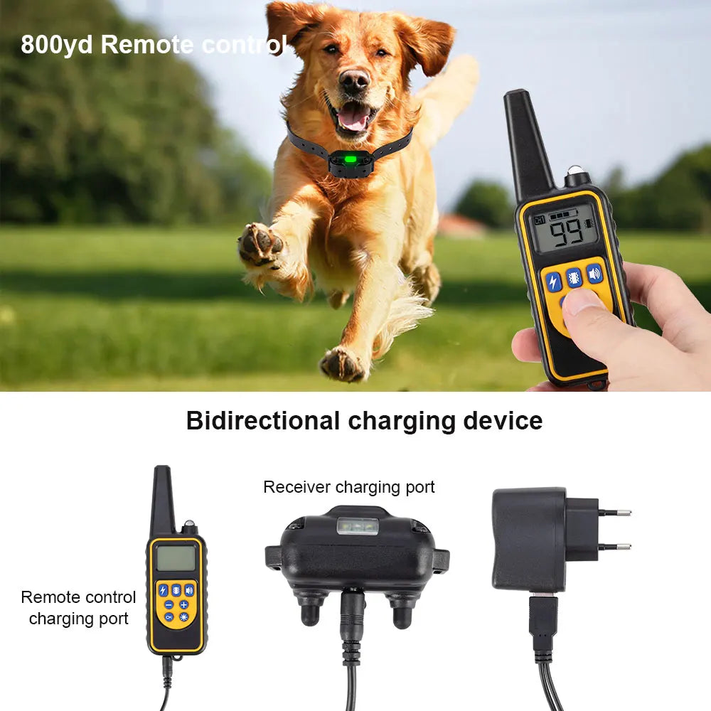 PUPOPAN 800m Dog Training Collar Waterproof Rechargeable Remote Control Pet with LCD Display for All Size Shock Vibration Sound