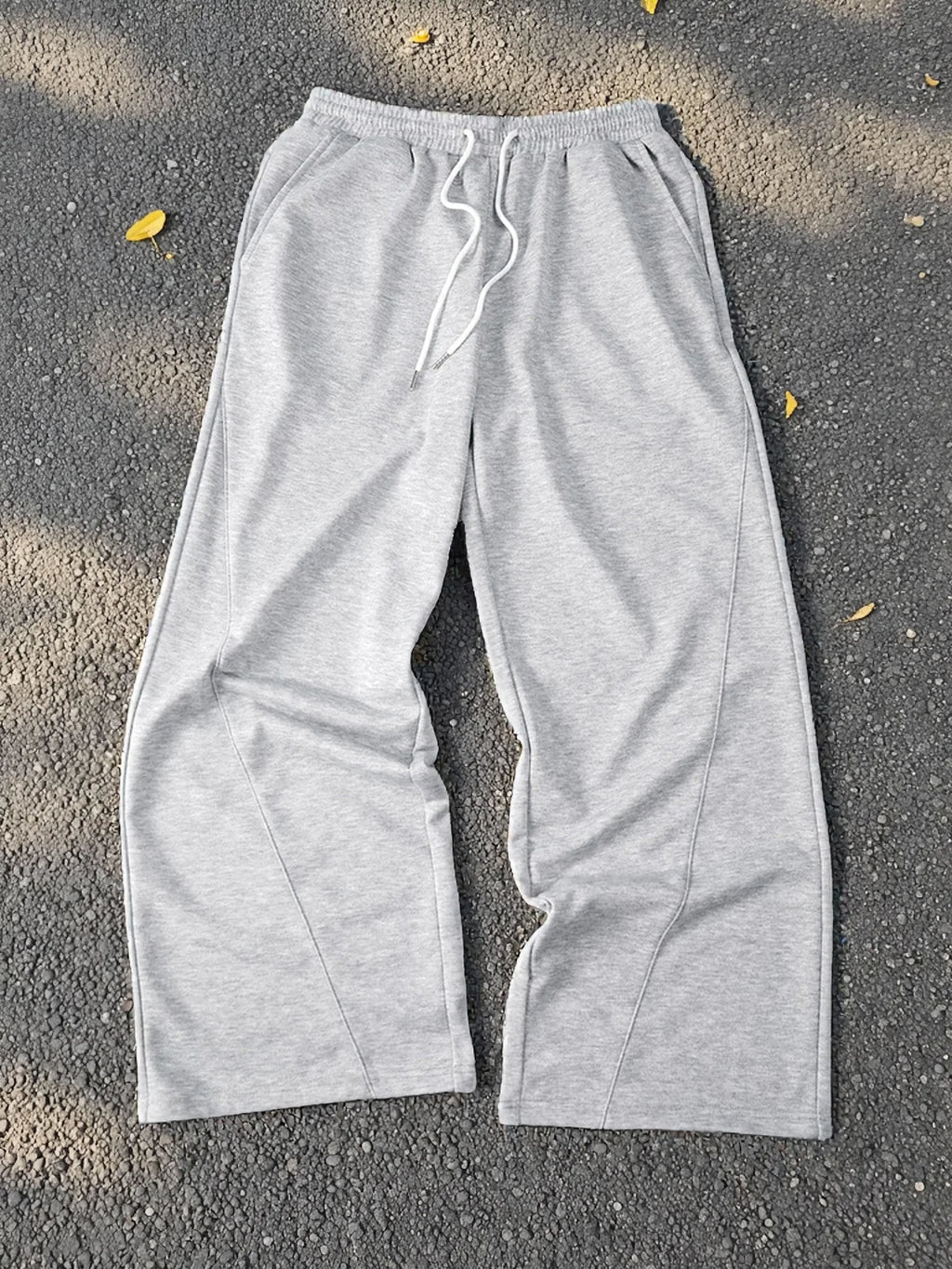 Calças de Treino Masculinas Cinzento-Claro de Perna Larga, Estilo Casual de Perna Direita e Corte Largo para Primavera e Outono