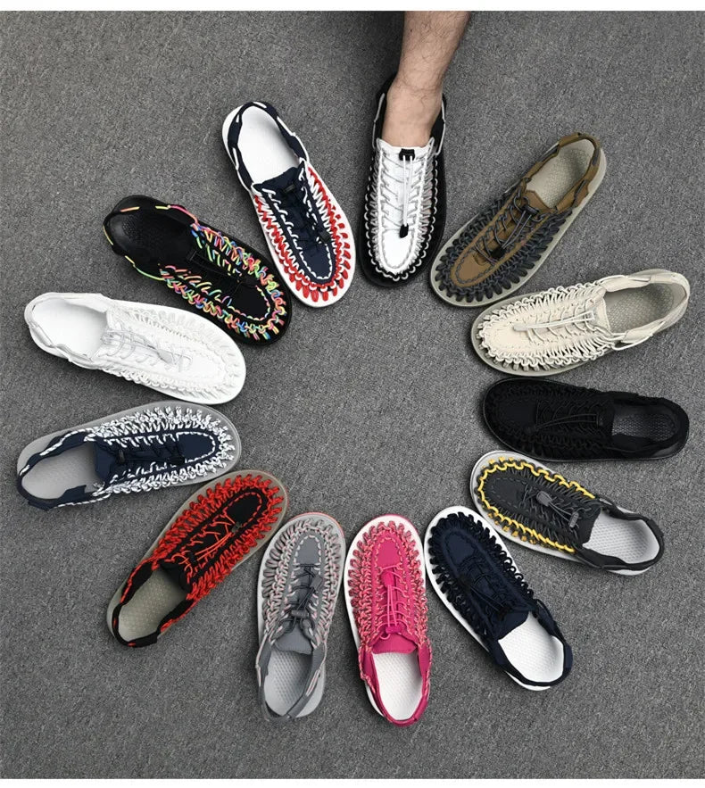 Summer Men Sandals Fashion Handmade Weaving Design Beach Sandals Breathable Casual Flat Sandals Outdoor Couples Sandals Size 48