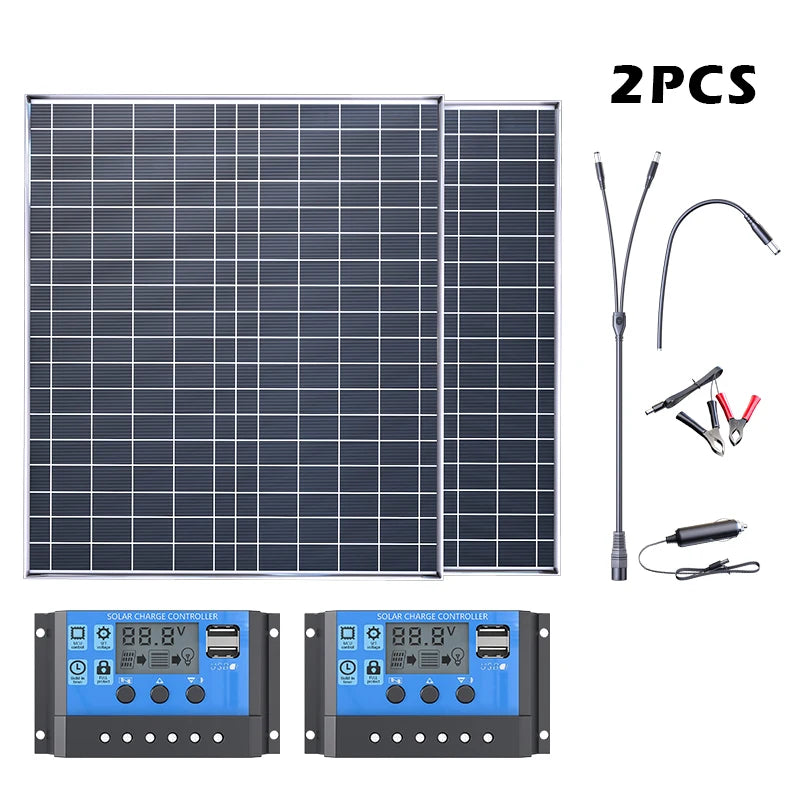 500W-1000W Polycrystalline Solar Panel Kit, 12V Portable Charger & Power Generator for Home, RV, Camping & Outdoor Travel