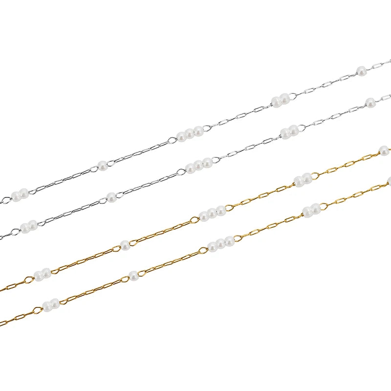 1meters Stainless Steel Necklace Chains Bulk 2mm Imitation Pearl Bead Link Chains Lot for Diy Bracelets Jewelry Making Supplies