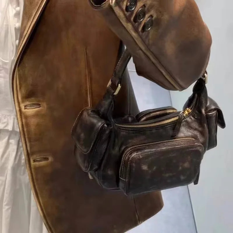 Annmouler Design Hobo Multi Pocket Locomotive Bag New Single Shoulder Bag Underarm Bag High Capacity Women Bag