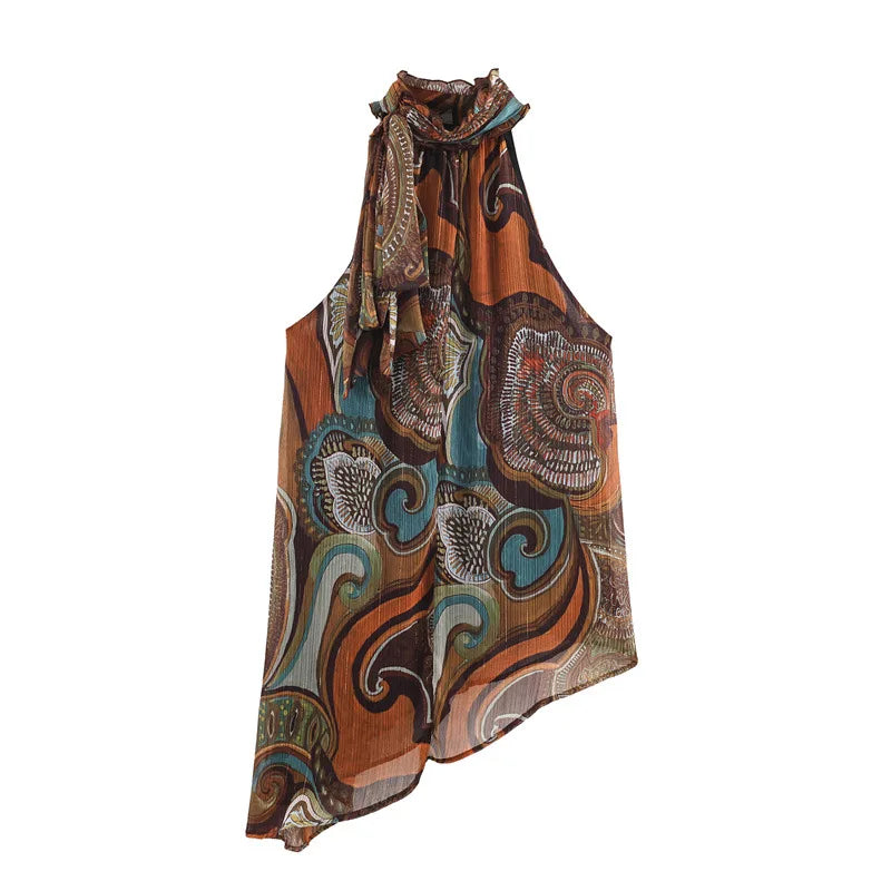 Women's Fashion Printed Elegant Versatile Asymmetric Top